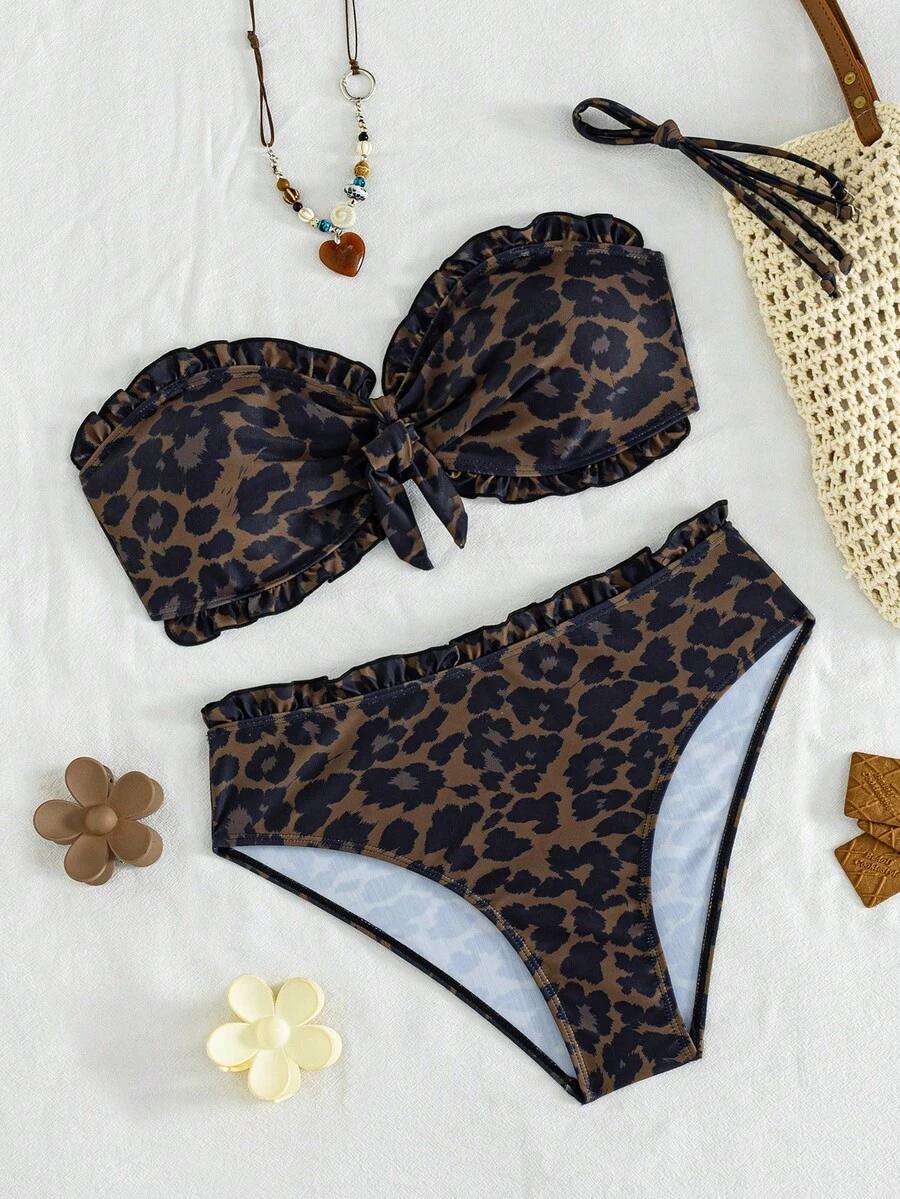 SHEIN DWUCZĘŚCIOWY STRÓJ KĄPIELOWY LEOPARD PRINT S09__XS