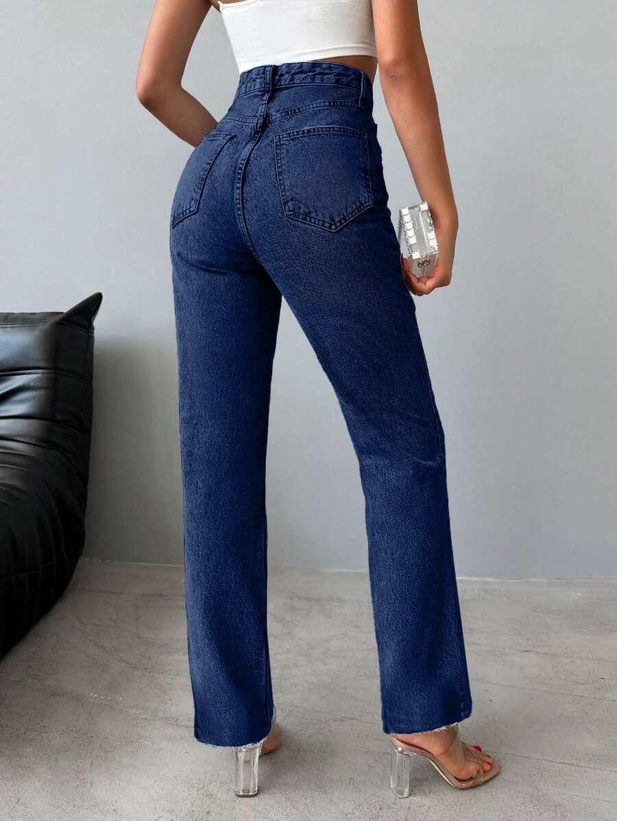 SHEIN GRANATOWE PROSTE SPODNIE JEANS KIESZENIE PK01__M