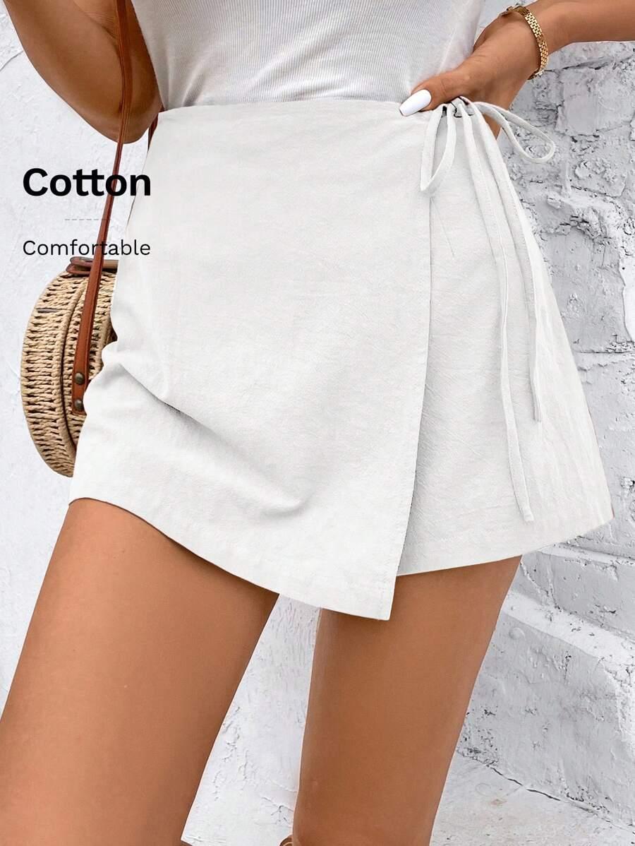 SHEIN BIAŁE SPÓDNICO-SPODENKI WIĄZANIE S06__M