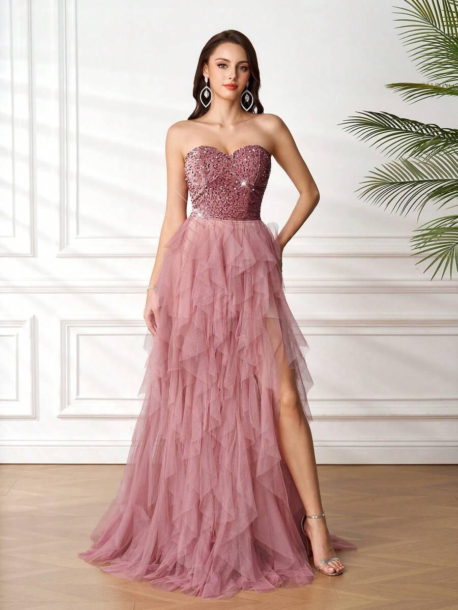 SHEIN RÓŻOWA MAXI SUKIENKA S06__XS