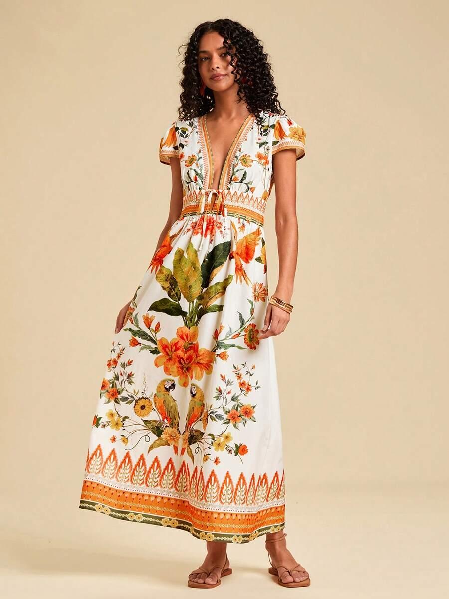 SHEIN MAXI SUKIENKA KRÓTKI RĘKAW S06__M