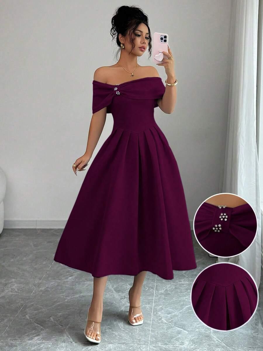 SHEIN FIOLETOWA MIDI SUKIENKA ZDOBIENIE S06__M
