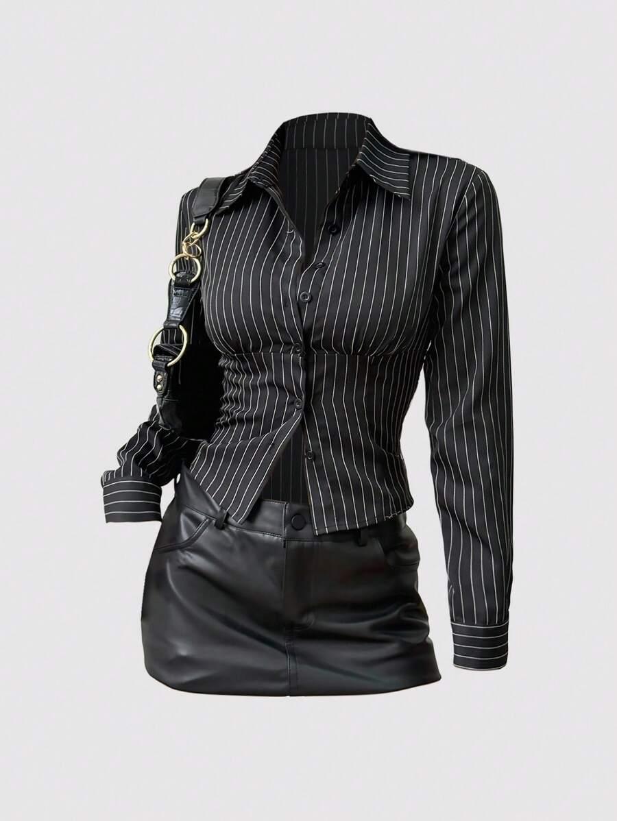 SHEIN CZARNA KOSZULA WZÓR PASKI S09__XL