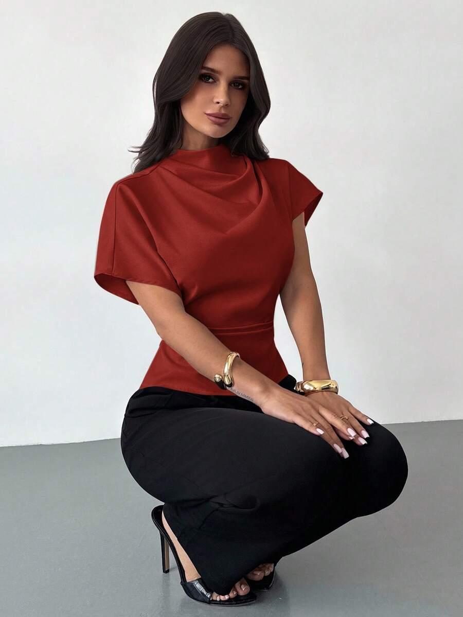 SHEIN CZERWONA BLUZKA Z KRÓTKIM RĘKAWEM S09__L