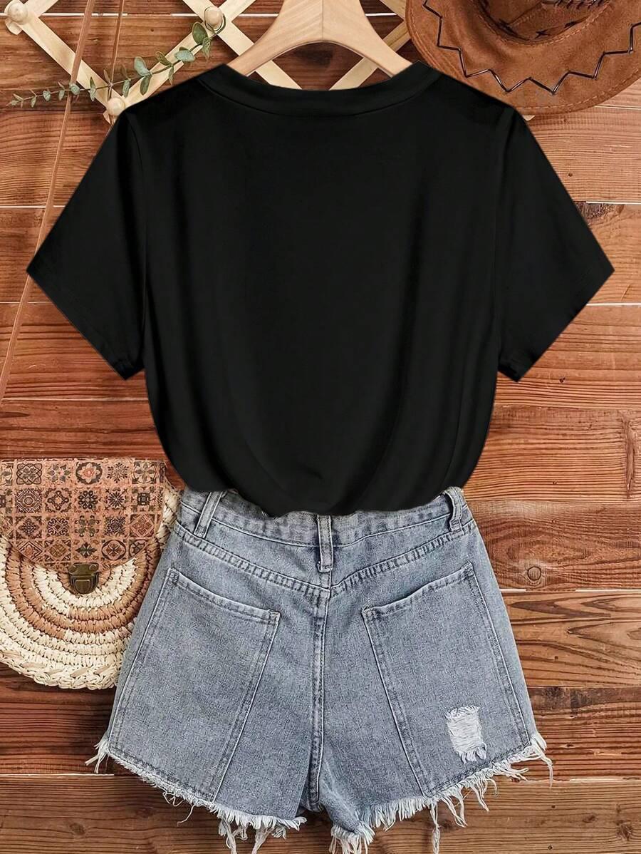 SHEIN CZARNY T-SHIRT NADRUK PK01__S