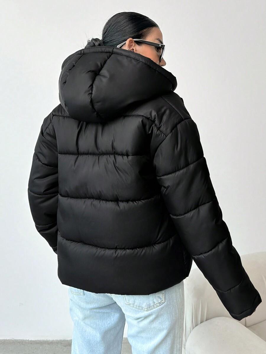 SHEIN KRÓTKA CZARNA KURTKA KAPTUR W01__S
