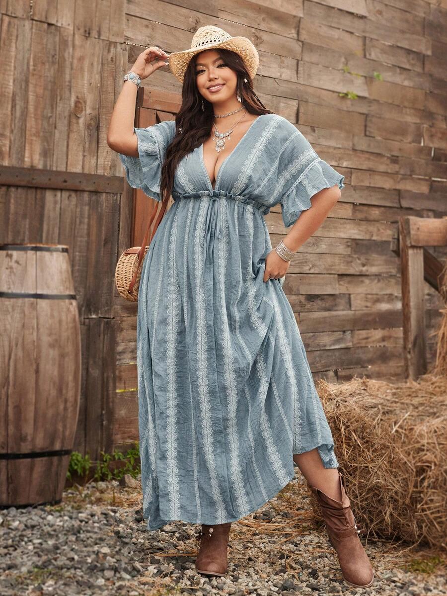 SHEIN NIEBIESKA MAXI SUKIENKA HAFT PK01__46