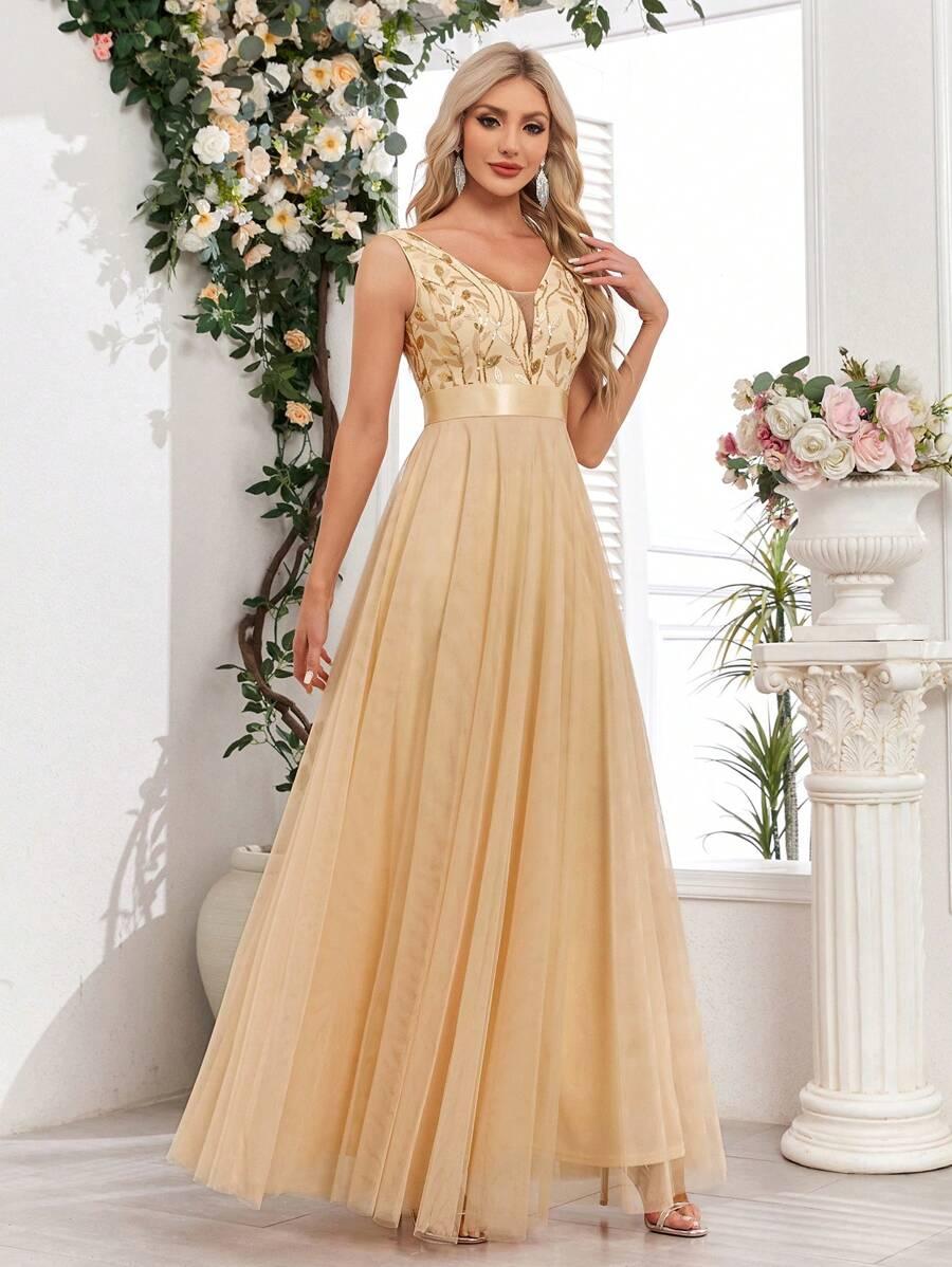 SHEIN BEŻOWA MAXI SUKIENKA S06__L
