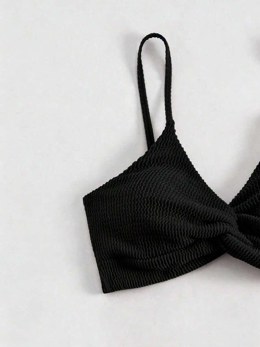 SHEIN CZARNY STRÓJ KĄPIELOWY DWUCZĘŚCIOWY S09__L