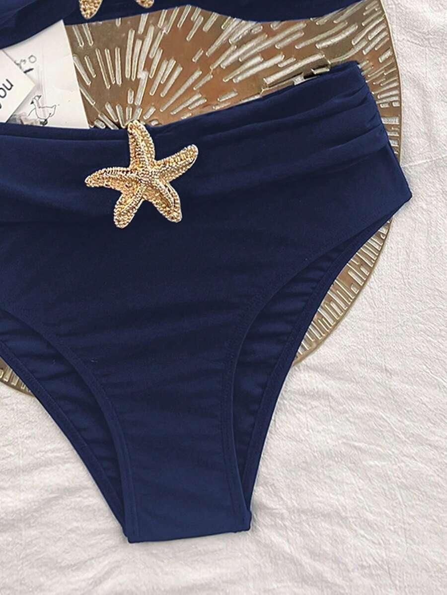 SHEIN GRANATOWY DWUCZĘŚCIOWY STRÓJ KĄPIELOWY ZDOBIENIE S09__XL