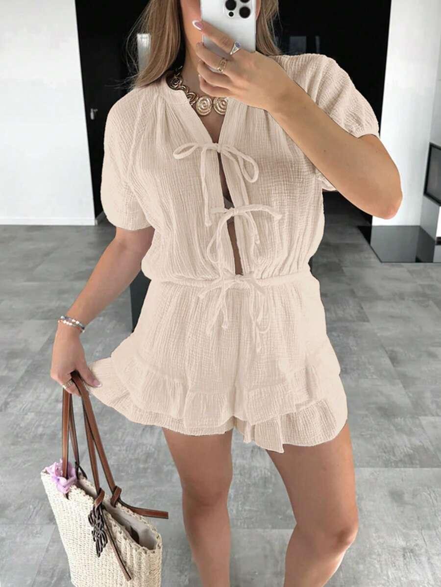 SHEIN BEŻOWY BAWEŁNIANY KOMBINEZON S06__S