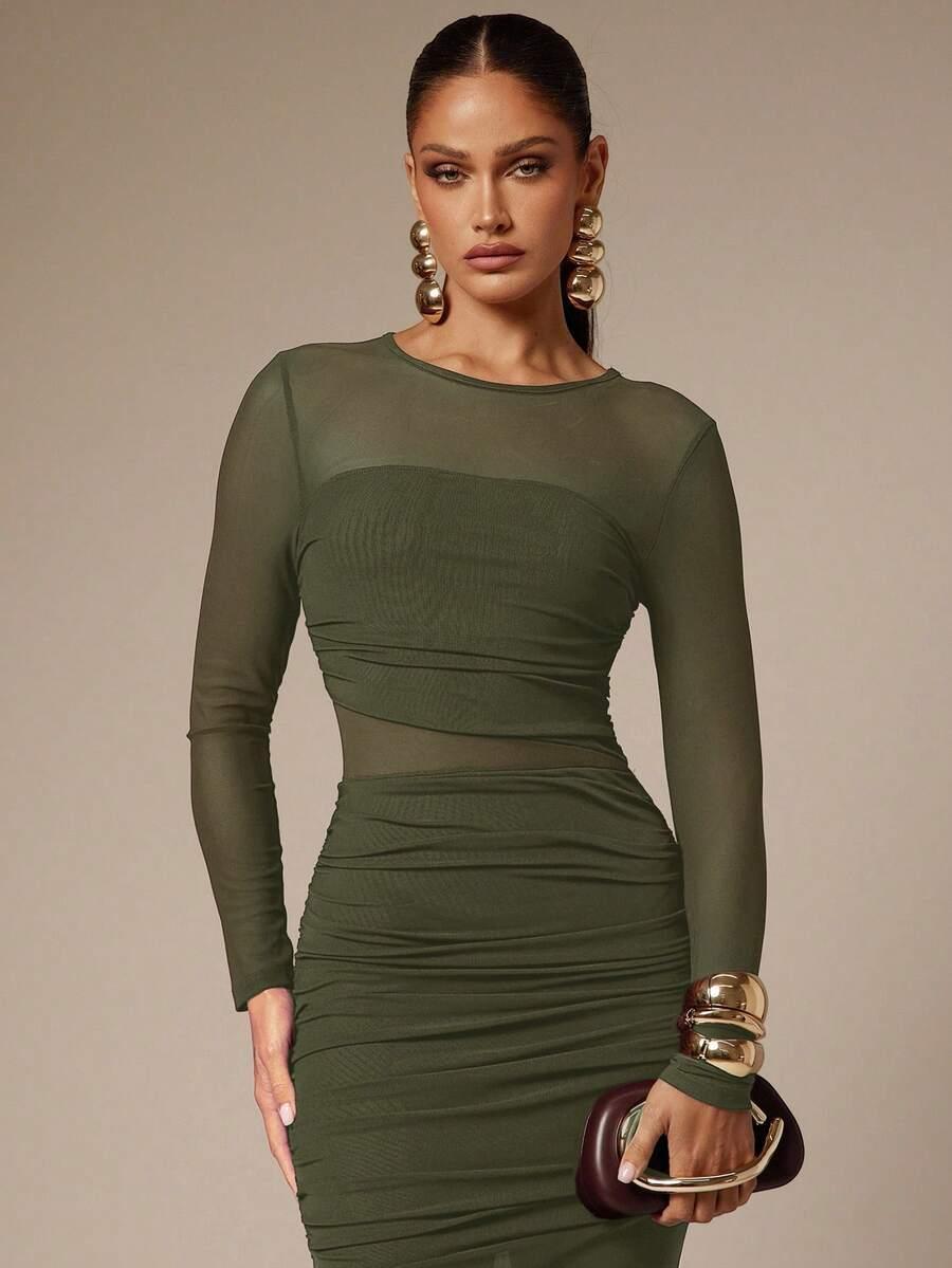 SHEIN MAXI SUKIENKA DŁUGI RĘKAW S06__M