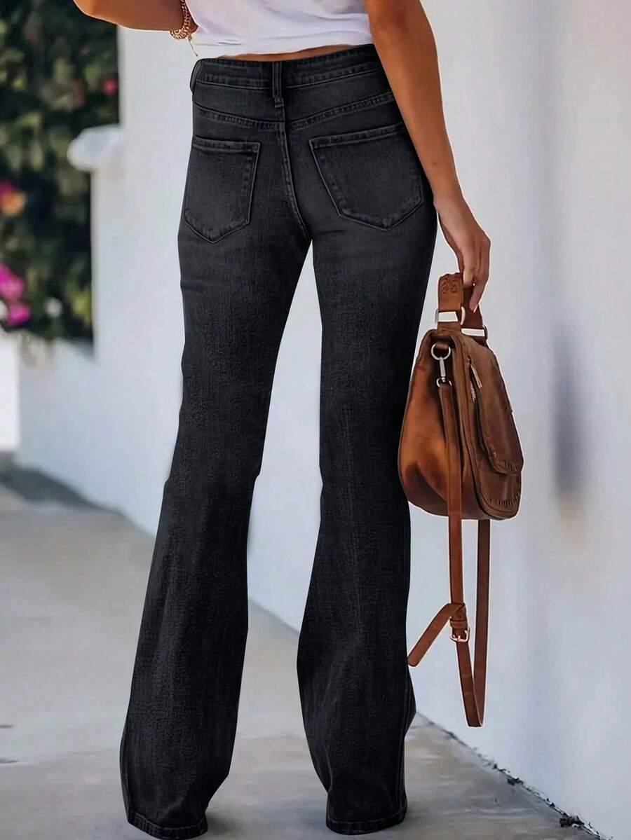 SHEIN CZARNE SPODNIE DZWONY JEANS ZAMEK KIESZENIE PK01__XL