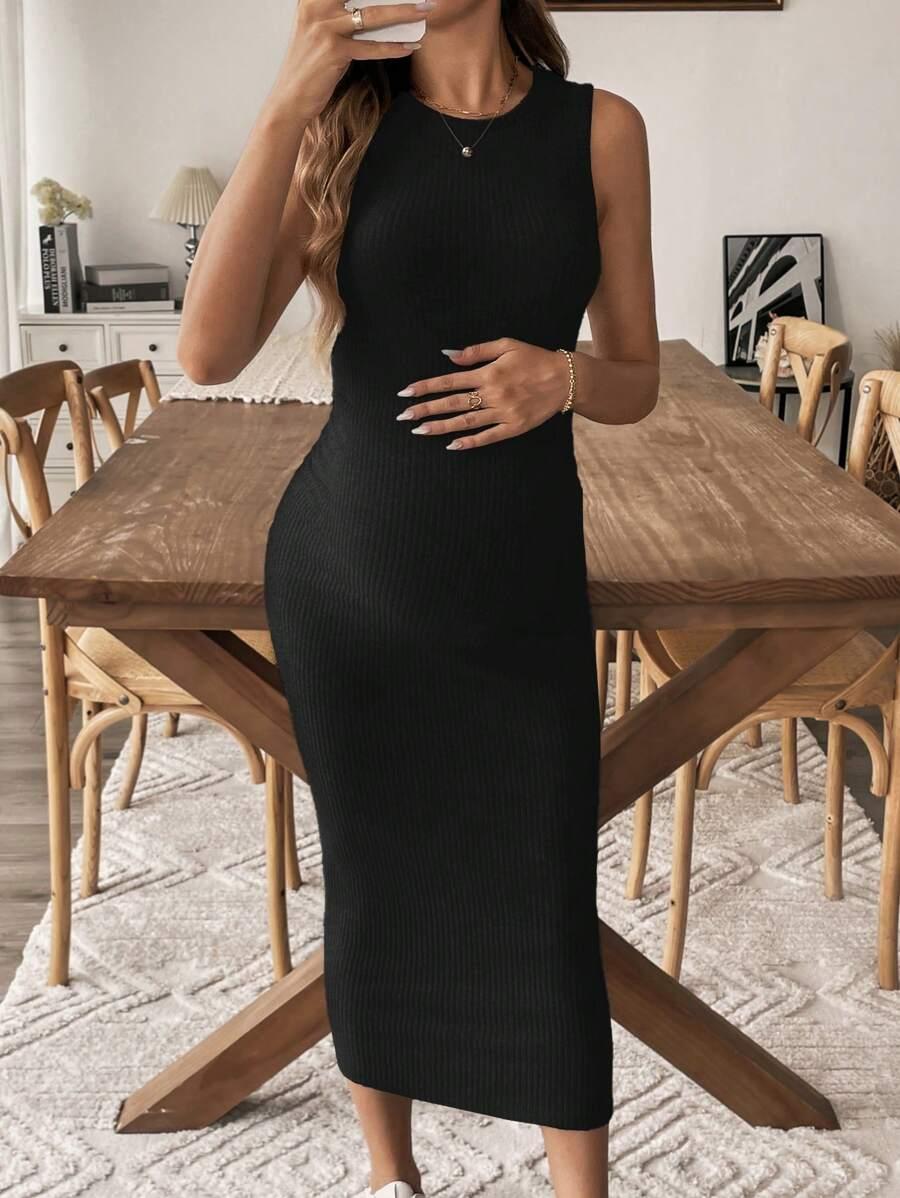 SHEIN CZARNA MIDI SUKIENKA CIĄŻOWA S06__L