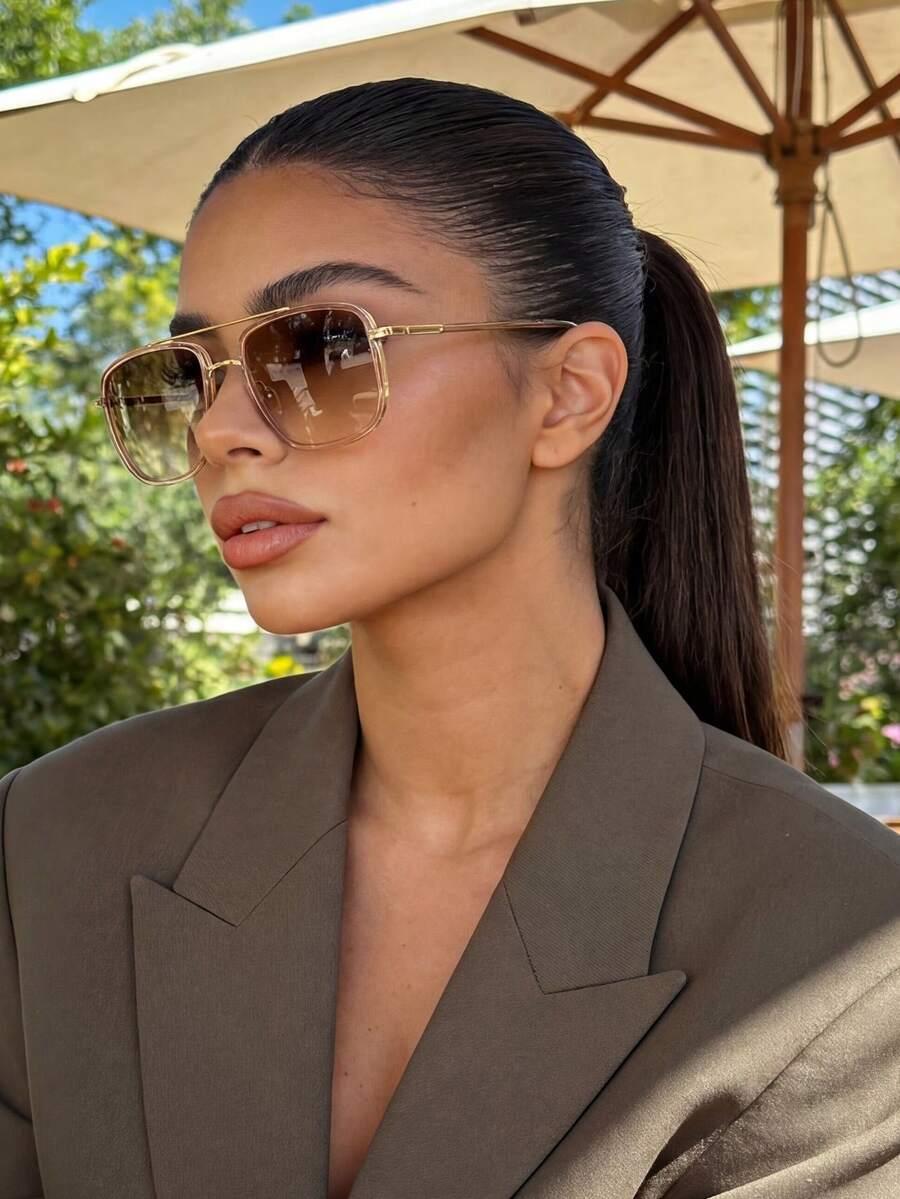 SHEIN BEŻOWE OKULARY PRZECIWSŁONECZN S07
