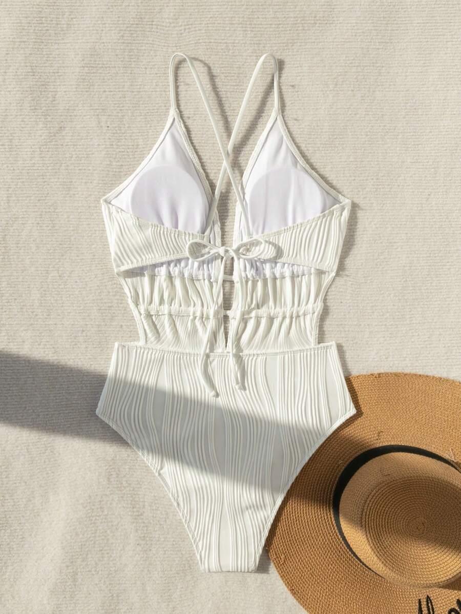 SHEIN BIAŁY JEDNOCZĘŚCIOWY STRÓJ KĄPIELOWY S09__L