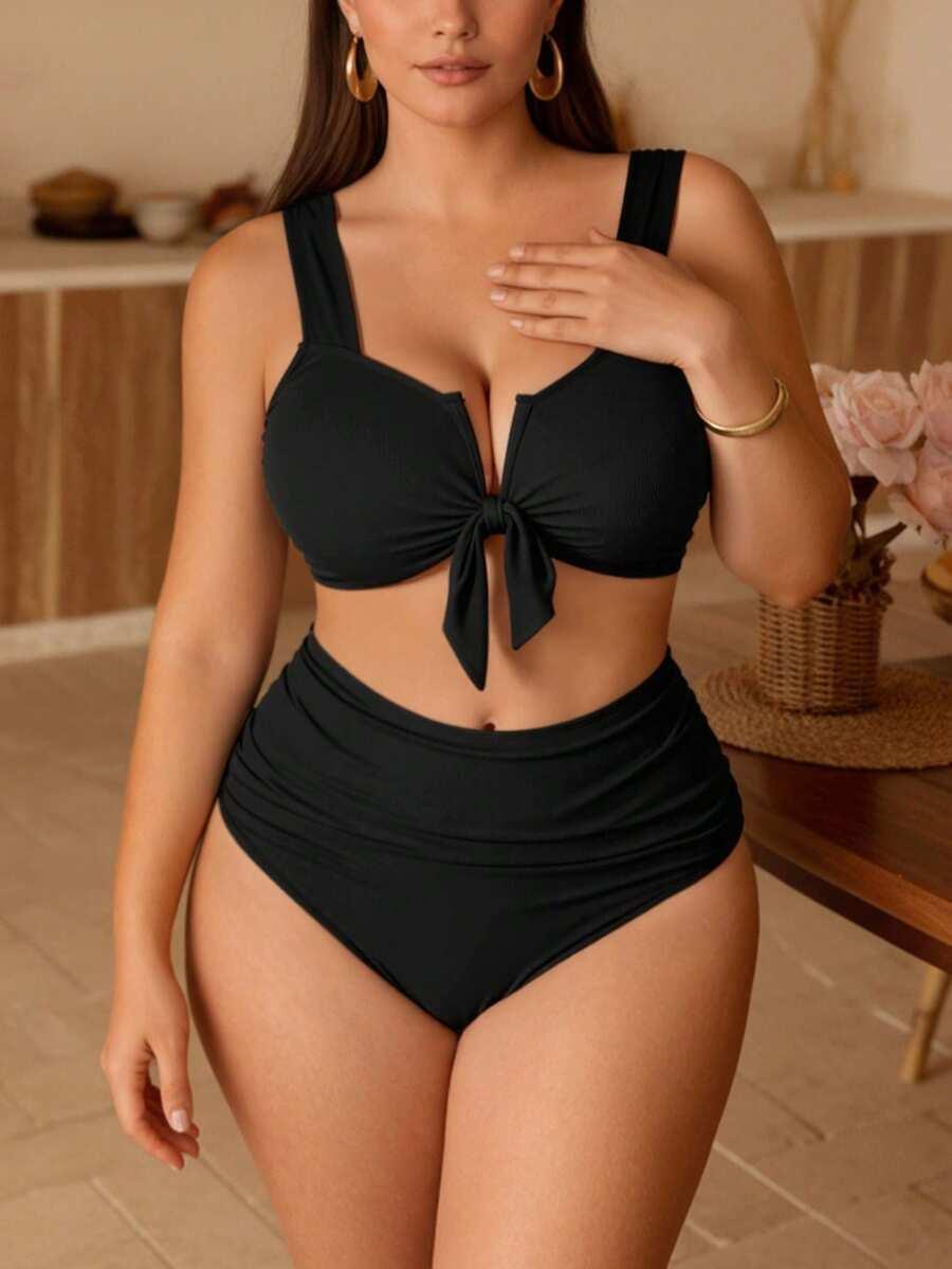 SHEIN CZARNY DWUCZĘŚCIOWY STRÓJ KĄPIELOWY WIĄZANIE S09__XXL