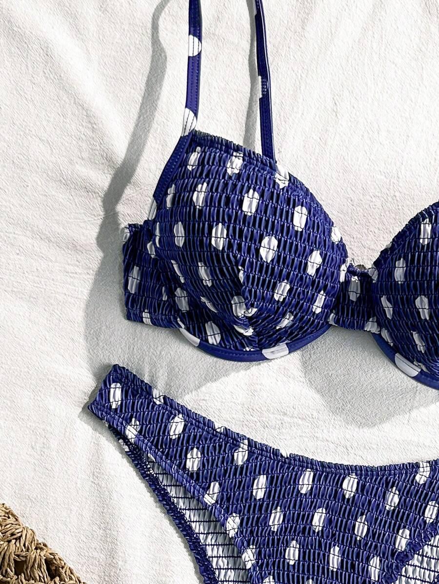 SWIM VCAY GRANATOWY KOMPLET BIKINI WZÓR GROSZKI S09__M