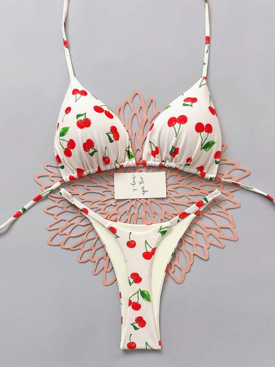 SHEIN DWUCZĘŚCIOWY STRÓJ KĄPIELOWY WIŚNIE S09__S