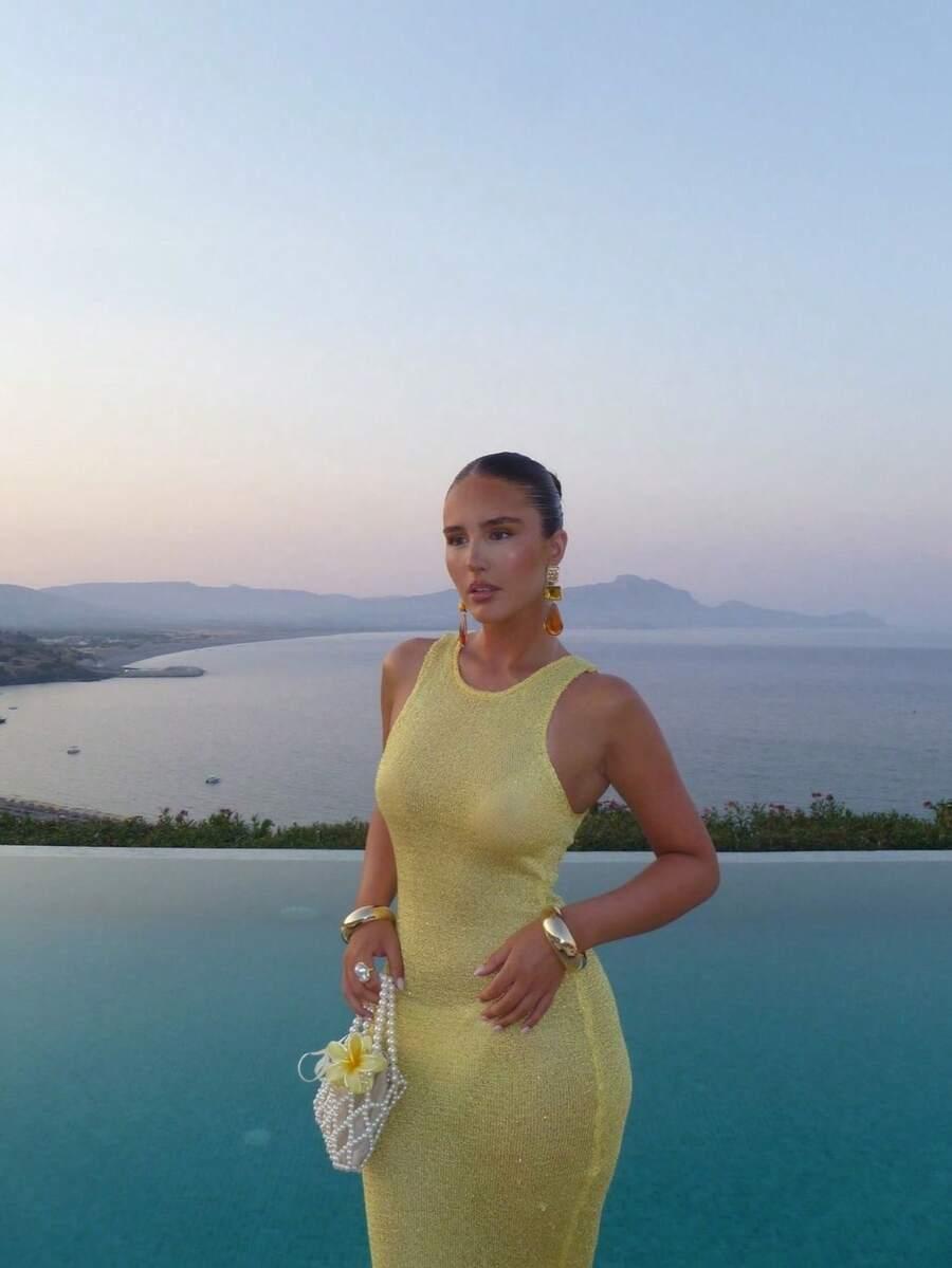 SHEIN ŻÓŁTA MAXI SUKIENKA BEZ RĘKAWÓW PK01__M