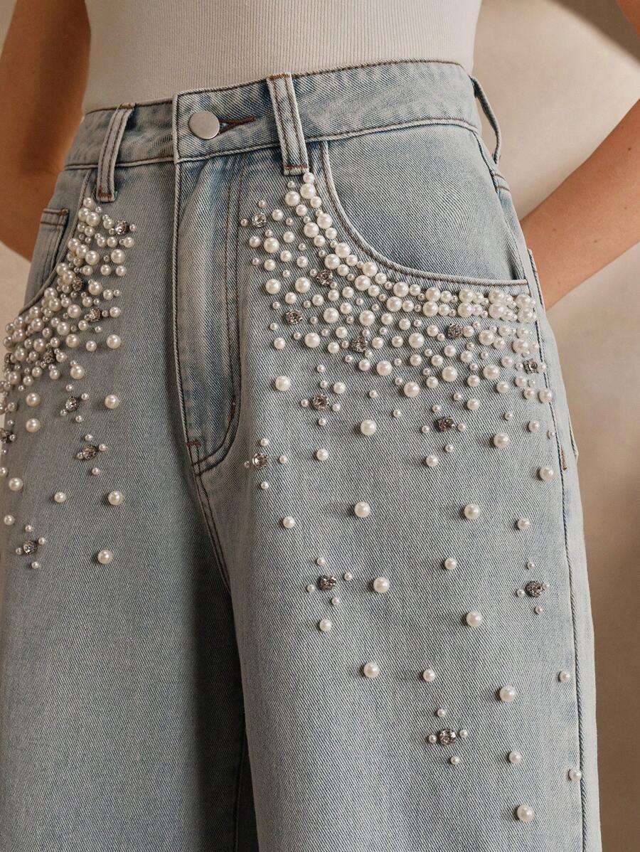 SHEIN SPODNIE JEANS ZDOBIENIA S06__XS