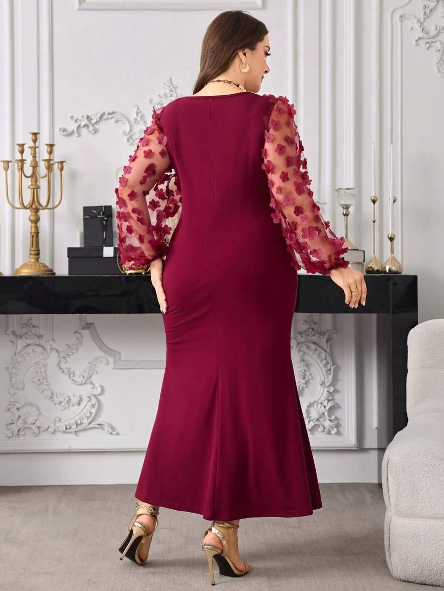 SEUSYU CZERWONA MAXI SUKIENKA KWIATY 3D S06__50