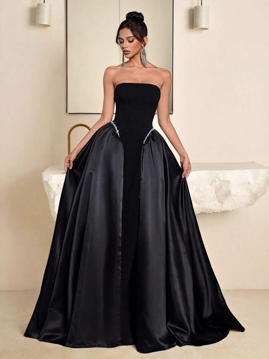 SHEIN CZARNA MAXI SUKIENKA ODKRYTE RAMIONA S09__XS