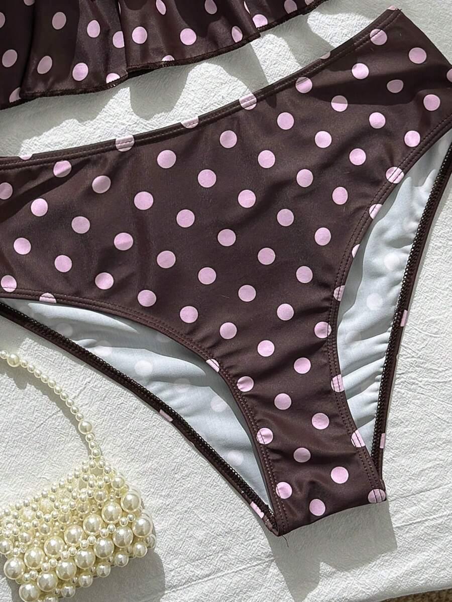SWIM MOD BRĄZOWY DWUCZĘŚCIOWY STRÓJ KĄPIELOWY WZÓR GROSZKI S09__L