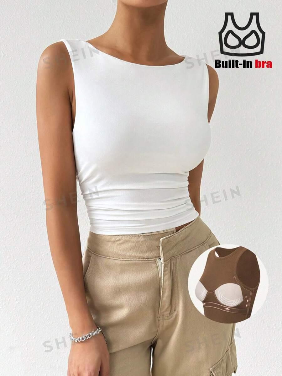 SHEIN BIAŁY TOP BEZ RĘKAWÓW MARSZCZENIE S06__S