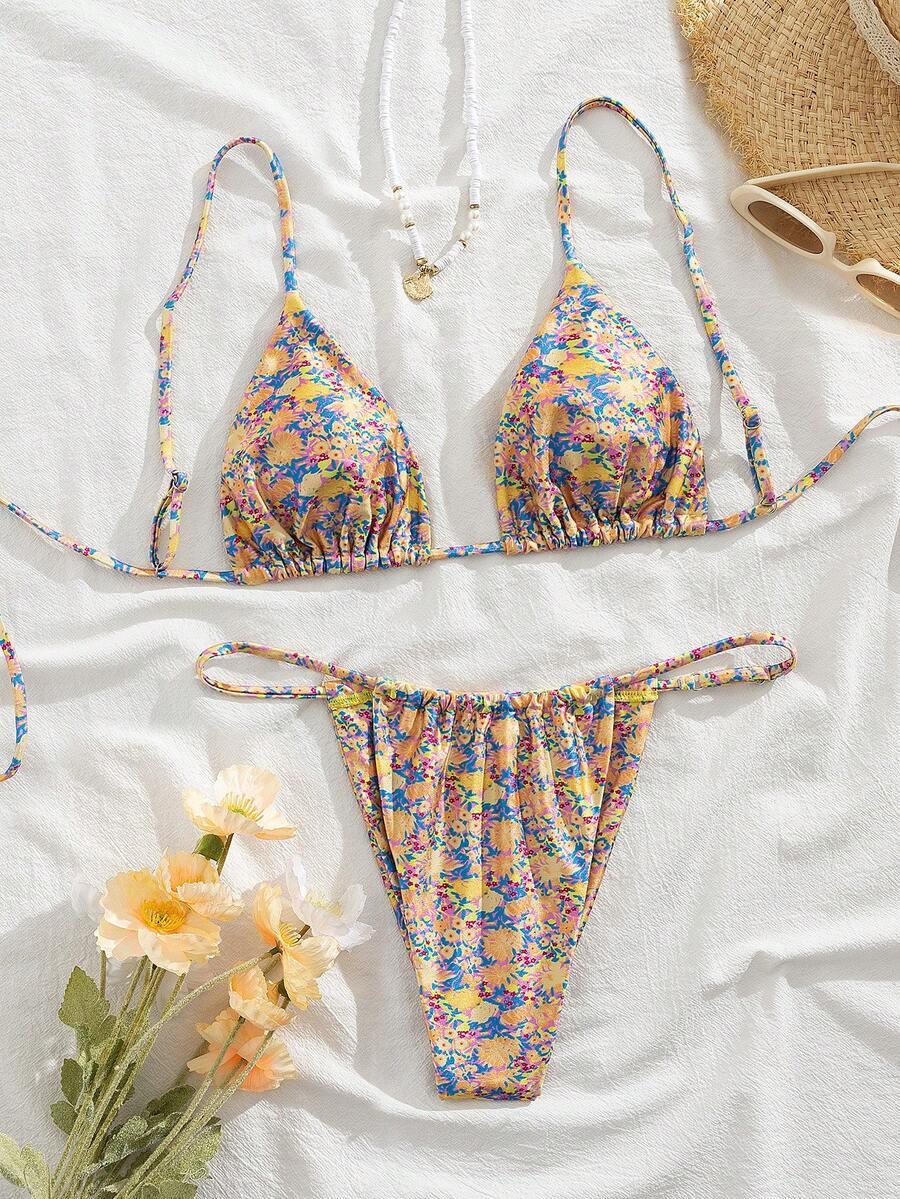 SHEIN DWUCZĘŚCIOWY STRÓJ KĄPIELOWY KWIATY S09__XS