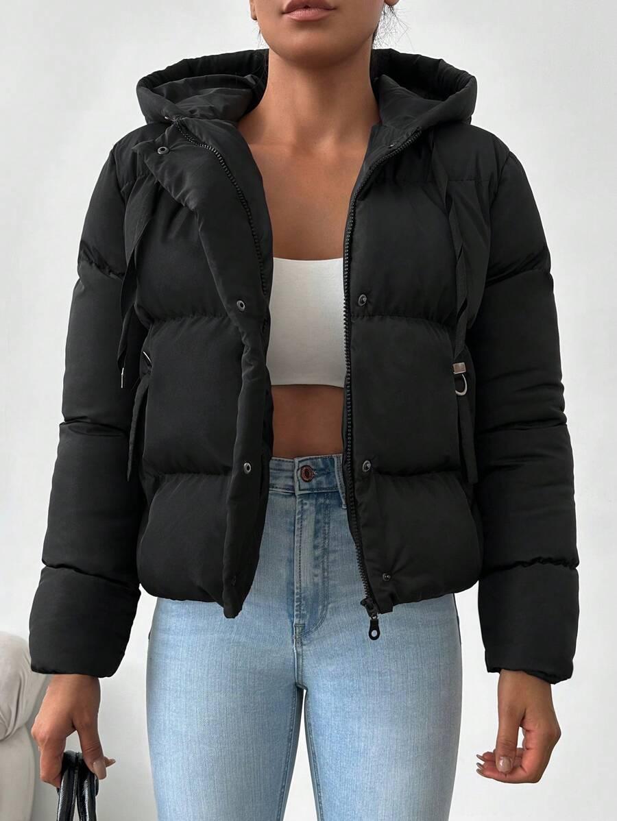 SHEIN CZARNA PIKOWANA KURTKA KAPTUR W01__L