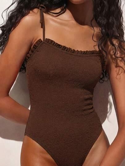 SHEIN BRĄZOWY JEDNOCZĘŚCIOWY STÓJ KĄPIELOWY S09__L