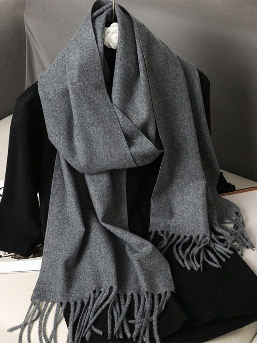 SHEIN SZARY SZALIK FRĘDZLE W01__35X180CM