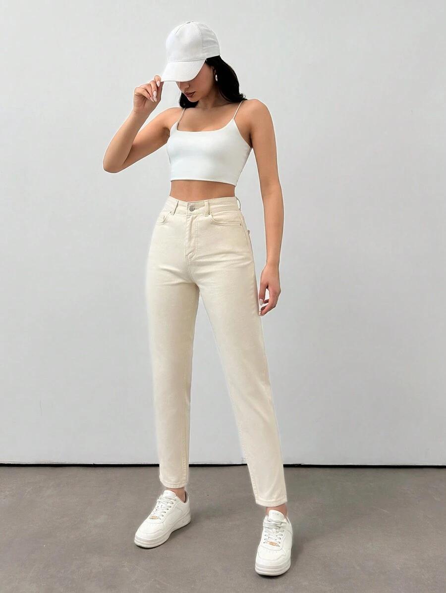 SHEIN BEŻOWE SPODNIE JEANS KIESZENIE S06__L