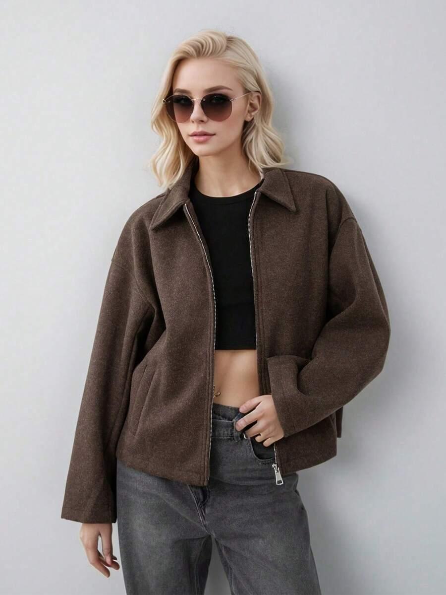 SHEIN BRĄZOWA KURTKA ZAMEK S06__S