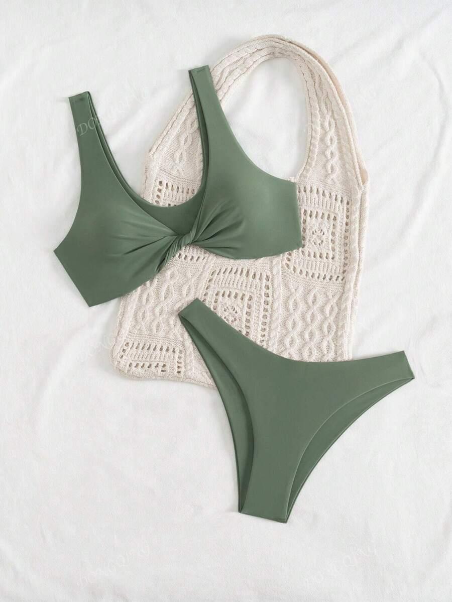 SHEIN ZIELONY STRÓJ KĄPIELOWY DWUCZĘŚCIOWY S06__XL