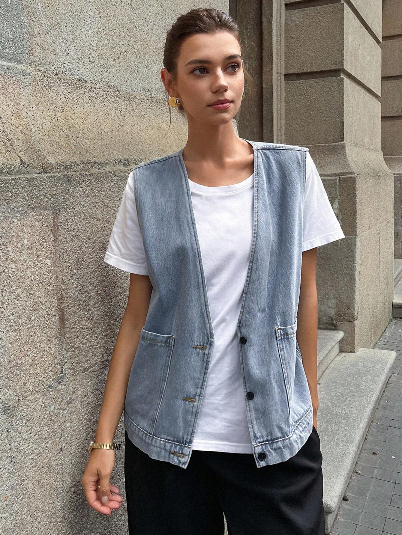 SHEIN NIEBIESKA KAMIZELKA JEANS GUZIKI S06__XL