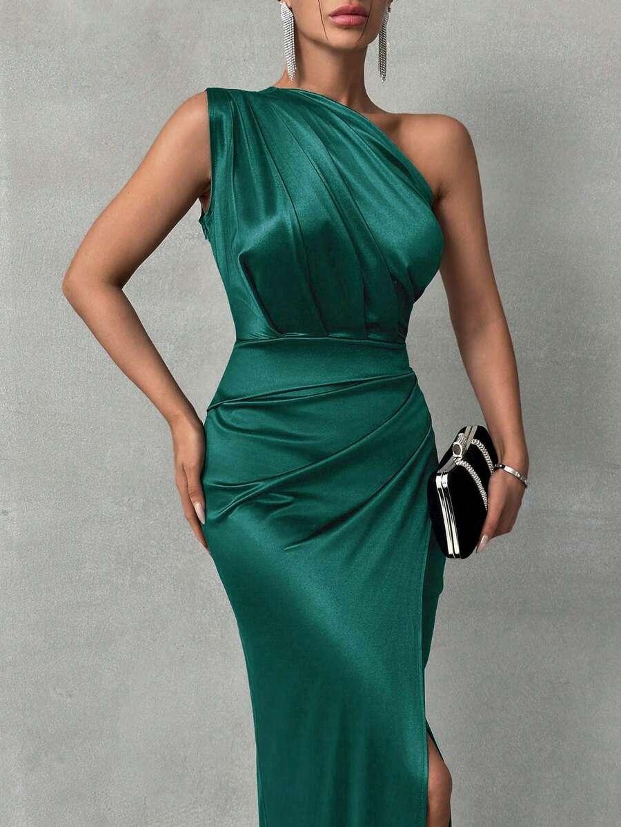 SHEIN ASYMETRYCZNA MAXI SUKIENKA MARSZCZENIE PK01__L