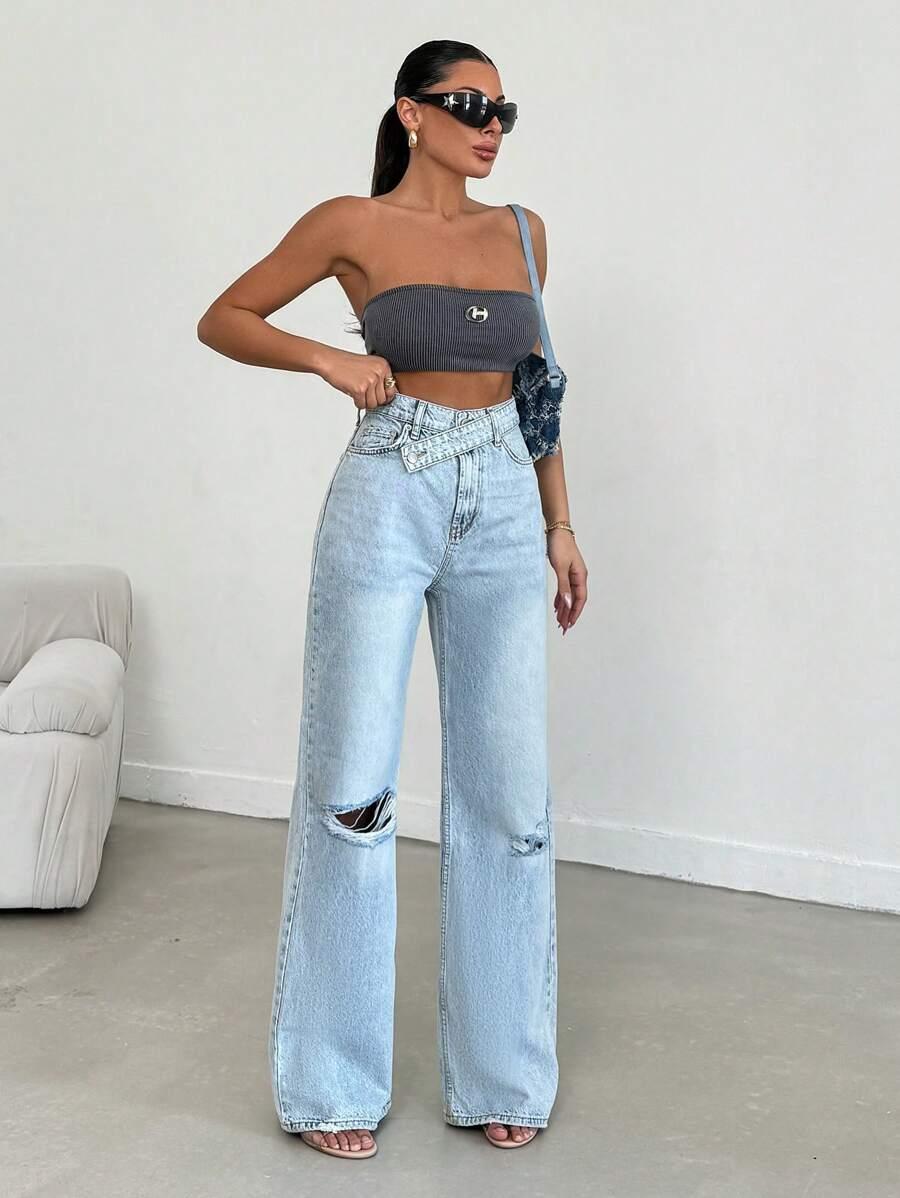 EURMUSE SPODNIE JEANS PROSTA NOGAWKA PRZETARCIA S06__S