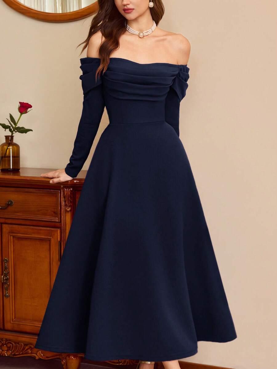 SHEIN NIEBIESKA SUKIENKA ODKRYTE RAMIONA S06__S