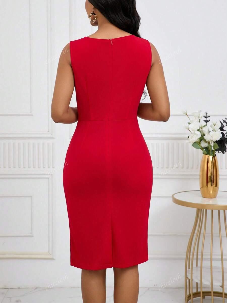SHEIN CZERWONA KLASYCZNA SUKIENKA BEZ RĘKAWÓW PK01__S