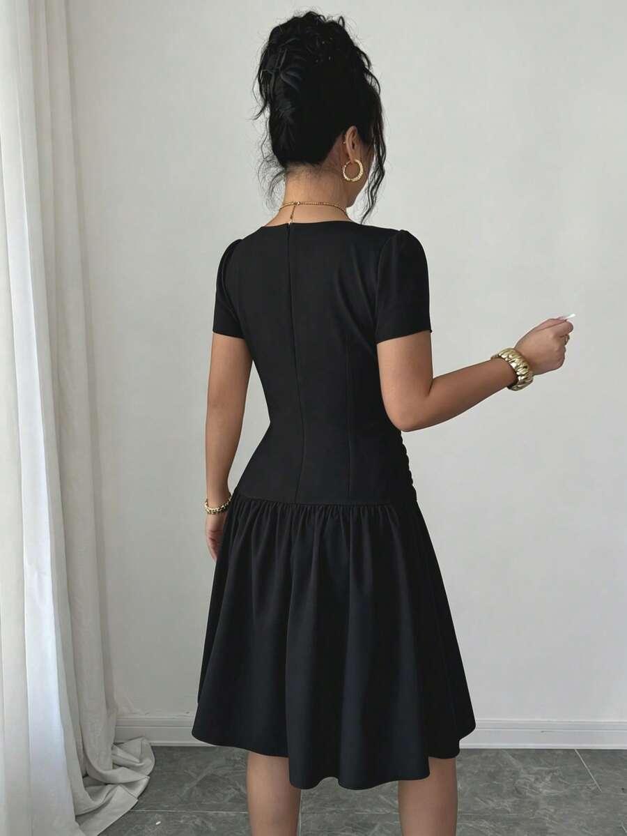 SHEIN CZARNA SUKIENKA MARSZCZENIA S06__M