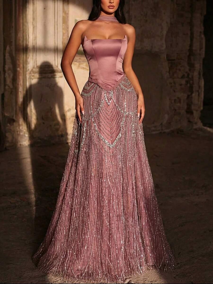 GLAMRAE RÓŻOWA MAXI SUKIENKA S06__XS