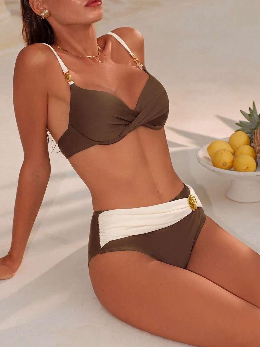 SWIM CHICCIA BRĄZOWY KOMPLET BIKINI KONTRAST S09__S