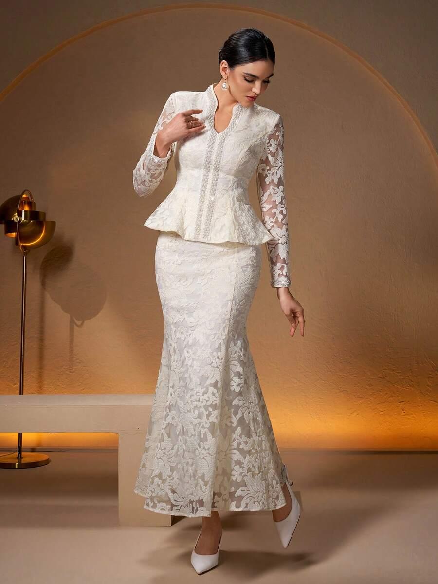 SHEIN BIAŁY KOMPLET BLUZKA SPÓDNICA S06__M