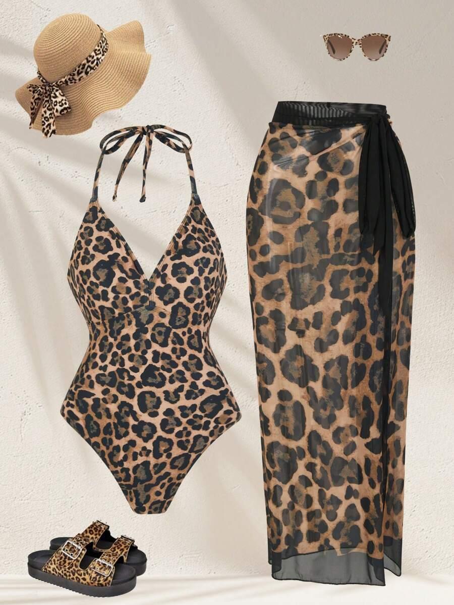 SHEIN KOMPLET JEDNOCZĘŚCIOWY STRÓJ KĄPIELOWY SARONG ANIMAL S09__48