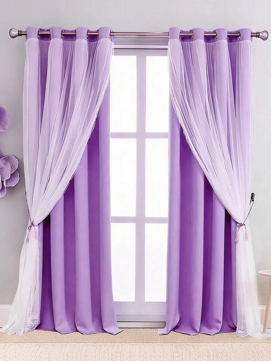 SHEIN FIOLETOWA DWUWARSTWOWA ZASŁONA NA OKNO S07__132X241