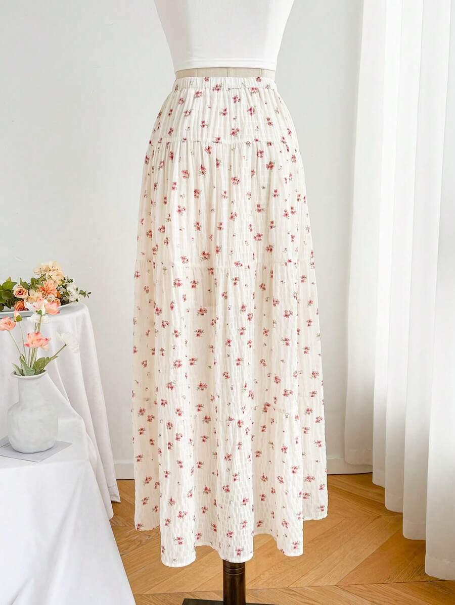 SHEIN SPÓDNICA Z GUMKĄ W PASIE MARSZCZENIA KWIATY PK01__M