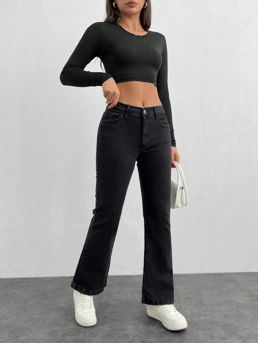 SHEIN CZARNE PROSTE SPODNIE JEANS S06__S