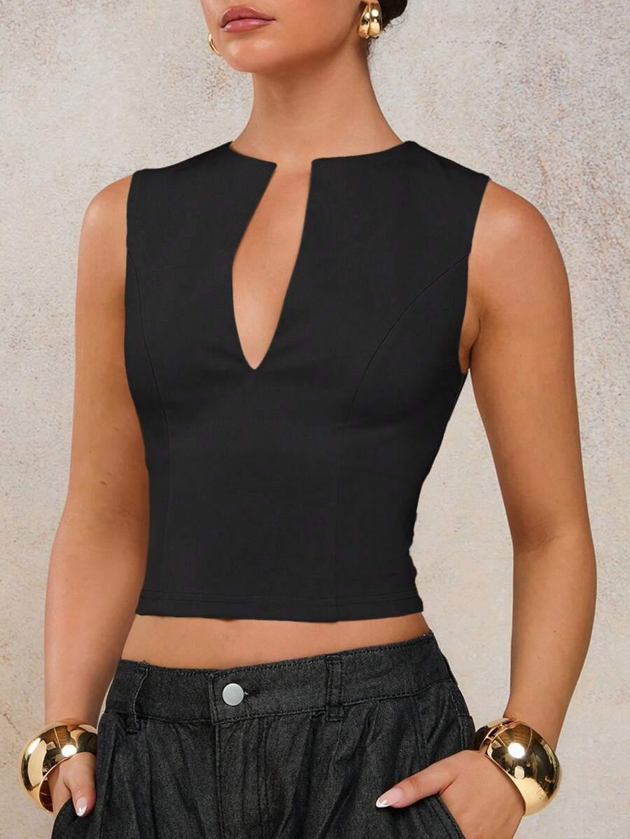 SHEIN CZARNY TOP GŁĘBOKI DEKOLT S06__XS
